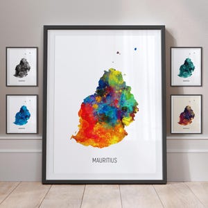 Carte de l'île Maurice, aquarelle, impression d'art, affiche MX (10883)