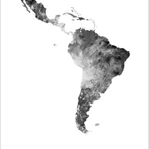 Latin America Map, Watercolour Art Print Poster, Colour, Black White, Beige 10980 Black White