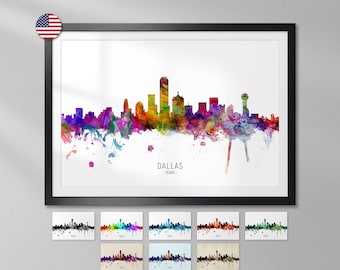 Dallas Skyline Texas, Cityscape Art Print Poster YX (6567)