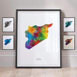 Póster con impresión artística de acuarela con mapa de Siria (MX) (10950)