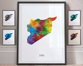 Syria Map, Watercolour Painting Art Print Poster, Portrait - MX (10950)