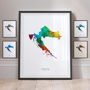 Croatia Map, Watercolour Painting Art Print Poster MX (10810)