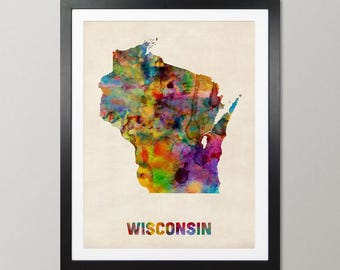 Wisconsin Map USA, Watercolor United States of America Art Print Poster - JX (379)