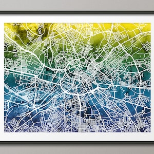Mapa de Manchester, Mapa de Ruas da Cidade de Manchester, Inglaterra, Impressão Artística (1947)