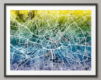 Mapa de Manchester, plano de las calles de la ciudad de Manchester, Inglaterra, impresión artística (1947)