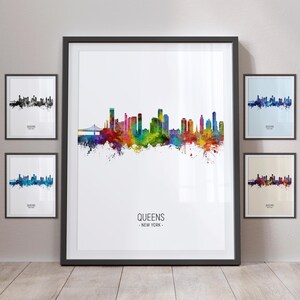 Ligne d'horizon du Queens, impression d'art paysage urbain du Queens New York, portrait PX (29481)