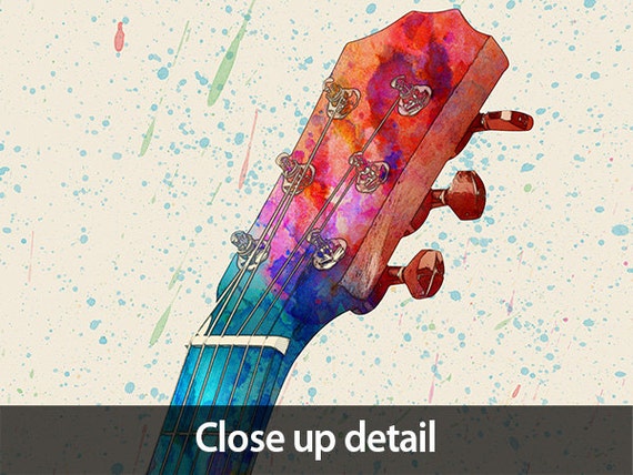 Acoustic Guitar, Abstract Watercolor Music Instrument Art