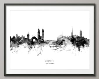 Zurich Skyline, Zurich Switzerland Cityscape Art Print Poster (11492)