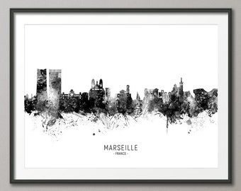 Marseille Skyline, Marseille France Cityscape Art Print Poster (11681)