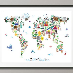 Animal Map of the World Map for children and kids, Art Print 61 image 1