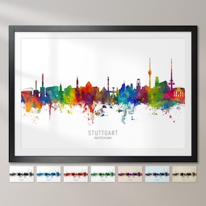Stuttgart Skyline Deutschland, Cityscape Painting Art Print Poster CX (6644)