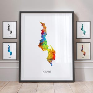 Póster con impresión artística de acuarela con mapa de Malawi (MX) (10878)
