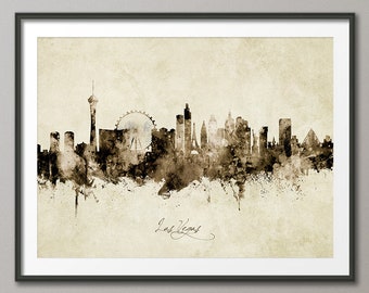Las Vegas Skyline Nevada, Cityscape Art Print Poster Vintage Sepia (8967)