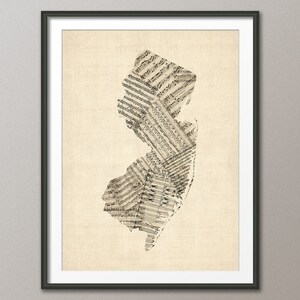 New Jersey Map alte Notenmappe USA, Landkarte, Art Print QX (2028)