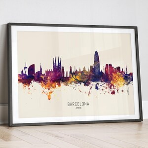 Barcelona Skyline Hiszpania, Miejski pejzaż malarstwo wydruk artystyczny plakat LX (14951)