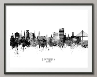 Savannah Skyline, Savannah Georgia Cityscape Art Print Poster (23000)