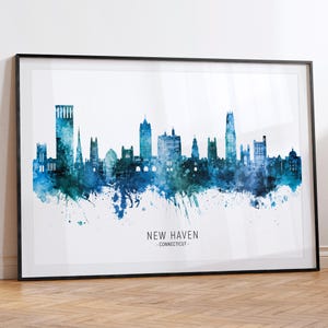 New Haven Cityscape Connecticut, impression d'art mural ligne d'horizon RX (21977)