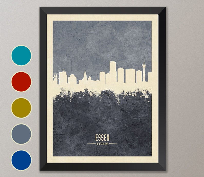 Essen Skyline, Essen Cityscape Germany, Watercolor Art Print Poster 4191 image 3