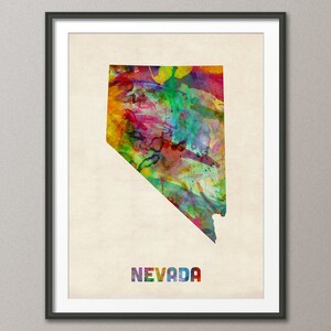 Nevada Aquarell Landkarte USA, Art Print JX (402)