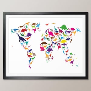 Dinosaurier Weltkarte, Landkarte, Kunstdruck Poster (777)