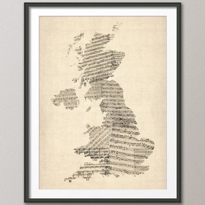 Grande-Bretagne, Royaume-Uni, vieille carte de partitions, impression d'art QX (176)