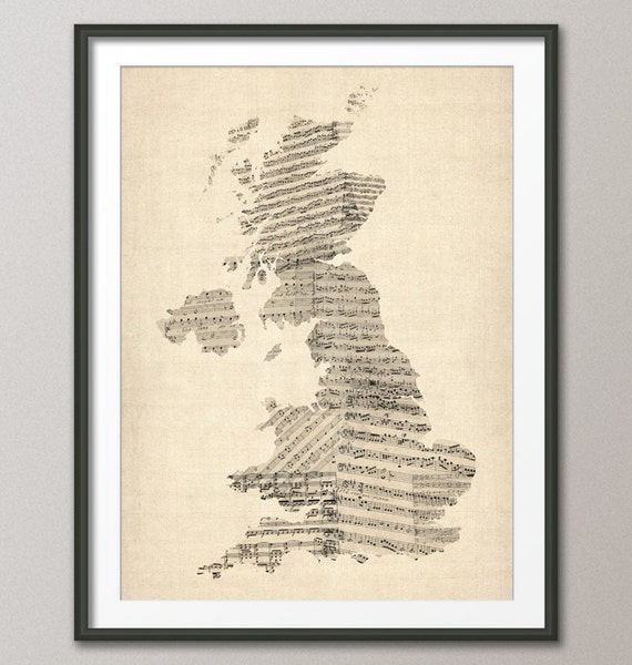 Great Britain UK Old Sheet Music Map Art Print 176 | Etsy