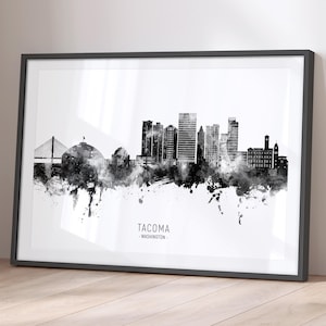 Tacoma Skyline Washington, pintura de paisagem urbana, arte, impressão, pôster BX (27090)
