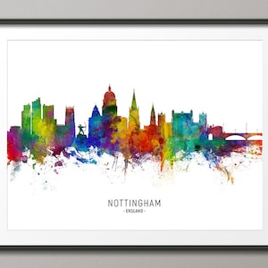 Nottingham Skyline England, Cityscape Painting Art Print Poster CX (6588)