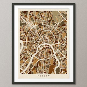 Moskau Straßen Karte, Russland, Kunstdruck (494)