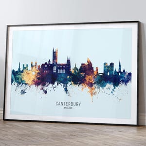 Canterbury Skyline England, Cityscape Painting Art Print Poster HX (12098)