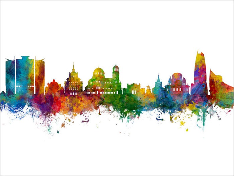 Sofia Skyline Bulgaria Cityscape Painting Art Print Poster CX | Etsy