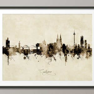 Cologne Skyline Germany, Cityscape Art Print Poster Vintage Sepia (8955)