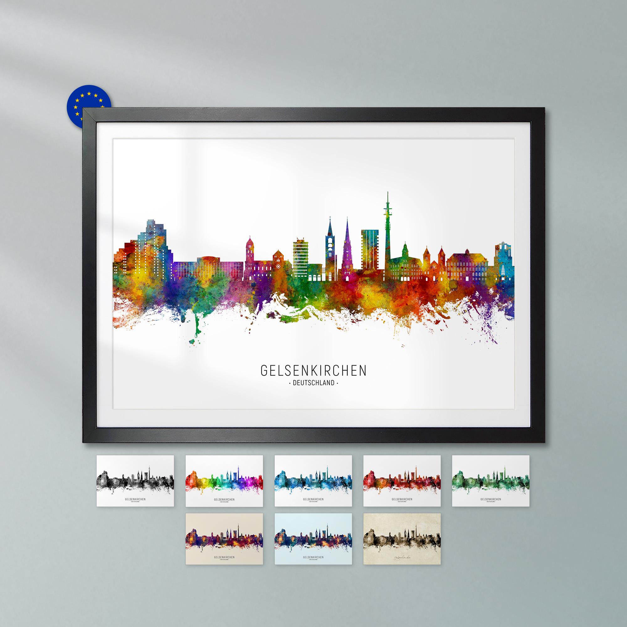 Gelsenkirchen Skyline Deutschland, Poster Print Cityscape Art ZX