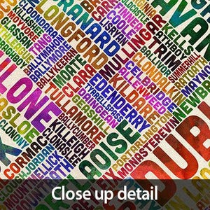 Irland Typografie Karte, Eire Stadtnamen Textkarte, Farboptionen, Kunstdruck Poster - (310) Bild 3