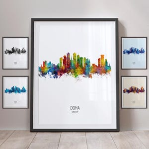 Doha Skyline, Doha Qatar Cityscape Art Print Poster Portrait PX (6396)