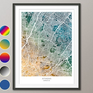 Athen Karte, Griechenland Stadt Karte, Aquarell Kunstdruck Poster (31256)