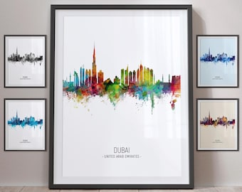Dubai Skyline, United Arab Emirates UAE Cityscape Art Print Poster Portrait - PX (4945)