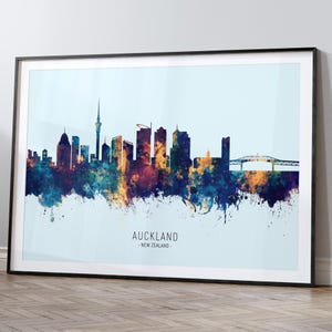 Auckland Skyline New Zealand, Cityscape Painting Art Print Poster HX (11995)