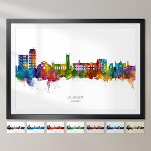 Oldham Skyline England, Stadtansicht Malerei Kunstdruck Poster CX (24059)