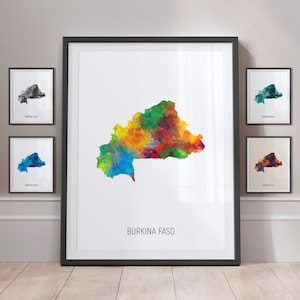Póster con impresión artística de acuarela con mapa de Burkina Faso MX (10796)