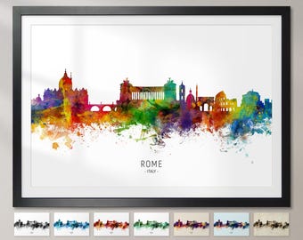 Rome Skyline Italy, Cityscape Painting Art Print Poster CX (6519)