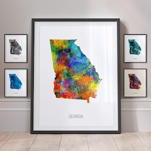 Kaart van Georgië, Amerikaanse staat aquarel schilderij Art Print poster MX (30976)