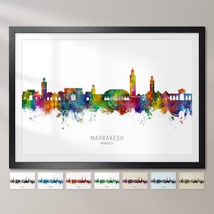 Skyline de Marrakech, Maroc, affiche d'impression d'art peinture paysage urbain CX (35507)