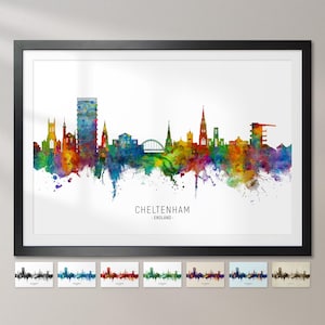 Cheltenham Skyline England, Stadtansicht Gemälde Kunstdruck Poster CX (6602)