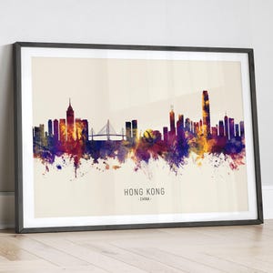 Hong Kong Skyline China, Stadtansicht Gemälde Kunstdruck Poster LX (14969)