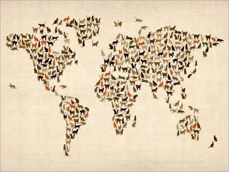 Cats Map of the World Map, Art Print 180 image 2