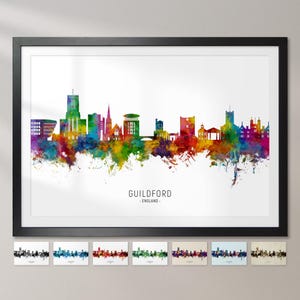 Guildford Skyline England, Cityscape Painting Art Print Poster CX (28029)