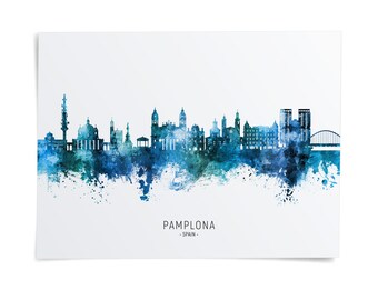 Buy Pamplona Skyline Spain, Poster Print Cityscape Art ZX (24289