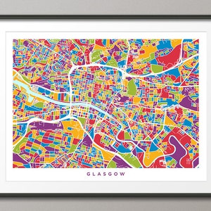 Glasgow Map, Schottland, Glasgow City Street Map Kunstdruck (1547)