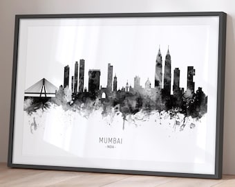 Mumbai skyline India, stadsgezicht schilderij kunst print poster BX (11494)